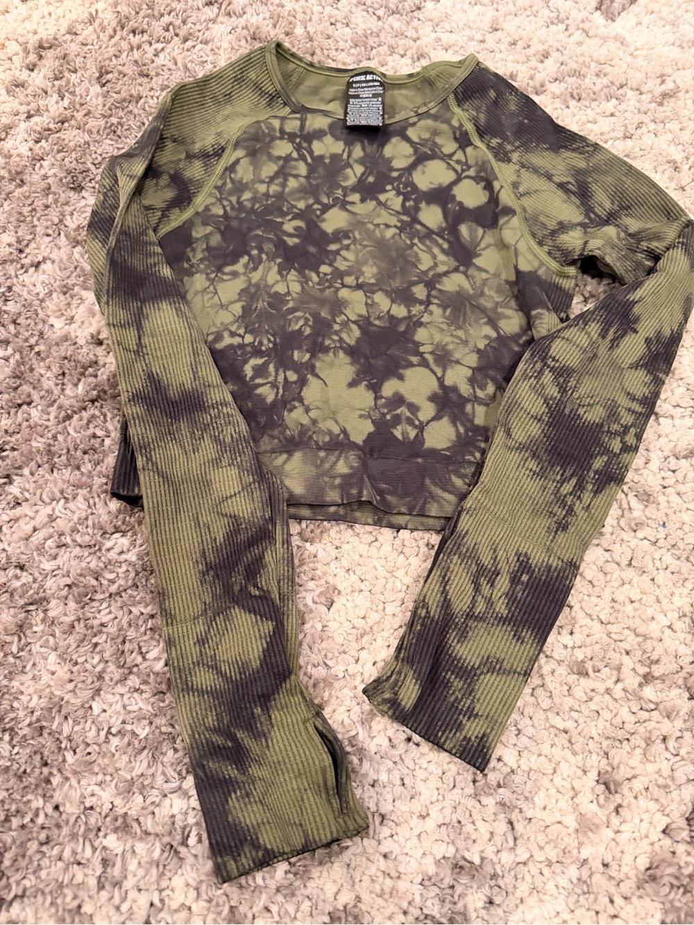 PINK Victoria's Secret Olive Green Tie-Dye Long Sleeve Tee